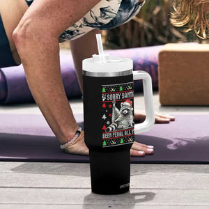 Funny Raccoon Ugly Christmas Tumbler With Handle Cute Trash Panda Sorry Santa Been Feral All Year TS10 Print Your Wear
