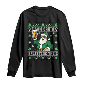 Funny Santa Ugly Christmas Long Sleeve Shirt Drinking Beer Splitting G Inappropriate Adult Humor TS10 Black Print Your Wear