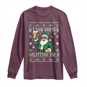 Funny Santa Ugly Christmas Long Sleeve Shirt Drinking Beer Splitting G Inappropriate Adult Humor TS10 Maroon Print Your Wear