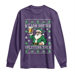 Funny Santa Ugly Christmas Long Sleeve Shirt Drinking Beer Splitting G Inappropriate Adult Humor TS10 Purple Print Your Wear