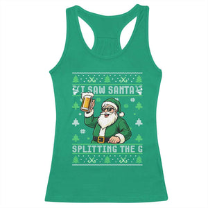 Funny Santa Ugly Christmas Racerback Tank Top Drinking Beer Splitting G Inappropriate Adult Humor TS10 Irish Green Print Your Wear