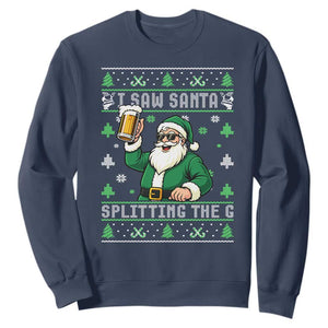 Funny Santa Ugly Christmas Sweatshirt Drinking Beer Splitting G Inappropriate Adult Humor TS10 Navy Print Your Wear