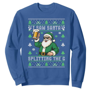 Funny Santa Ugly Christmas Sweatshirt Drinking Beer Splitting G Inappropriate Adult Humor TS10 Royal Blue Print Your Wear