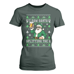 Funny Santa Ugly Christmas T Shirt For Women Drinking Beer Splitting G Inappropriate Adult Humor TS10 Dark Forest Green Print Your Wear
