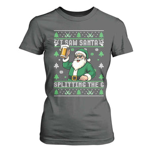 Funny Santa Ugly Christmas T Shirt For Women Drinking Beer Splitting G Inappropriate Adult Humor TS10 Dark Heather Print Your Wear