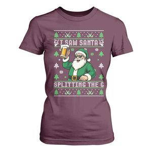 Funny Santa Ugly Christmas T Shirt For Women Drinking Beer Splitting G Inappropriate Adult Humor TS10 Maroon Print Your Wear