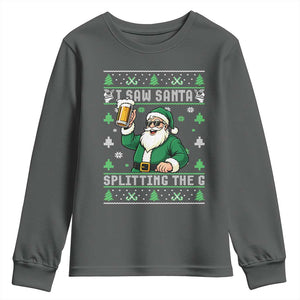 Funny Santa Ugly Christmas Youth Sweatshirt Drinking Beer Splitting G Inappropriate Adult Humor TS10 Dark Heather Print Your Wear