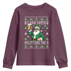 Funny Santa Ugly Christmas Youth Sweatshirt Drinking Beer Splitting G Inappropriate Adult Humor TS10 Maroon Print Your Wear