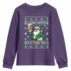 Funny Santa Ugly Christmas Youth Sweatshirt Drinking Beer Splitting G Inappropriate Adult Humor TS10 Purple Print Your Wear