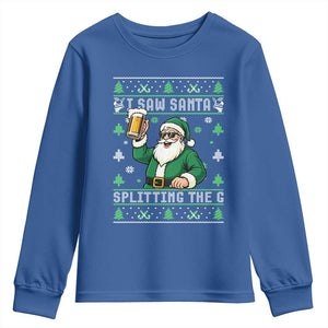 Funny Santa Ugly Christmas Youth Sweatshirt Drinking Beer Splitting G Inappropriate Adult Humor TS10 Royal Blue Print Your Wear