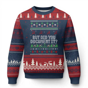 But Did You Document It Ugly Xmas Ugly Christmas Sweater Funny Office Party Sarcastic Winter HR TS10 Navy Red Print Your Wear