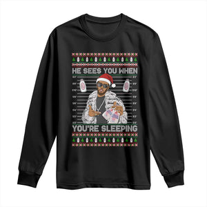 Funny Christmas Diddy Long Sleeve Shirt Diddy Sees You When Youre Sleeping Ugly Xmas TS10 Black Print Your Wear