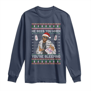 Funny Christmas Diddy Long Sleeve Shirt Diddy Sees You When Youre Sleeping Ugly Xmas TS10 Navy Print Your Wear