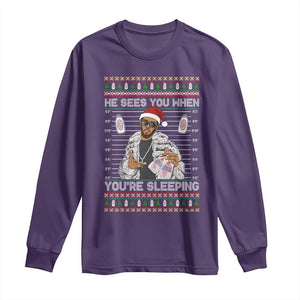 Funny Christmas Diddy Long Sleeve Shirt Diddy Sees You When Youre Sleeping Ugly Xmas TS10 Purple Print Your Wear