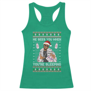 Funny Christmas Diddy Racerback Tank Top Diddy Sees You When Youre Sleeping Ugly Xmas - Print Your Wear