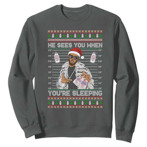 Funny Christmas Diddy Sweatshirt Diddy Sees You When Youre Sleeping Ugly Xmas TS10 Dark Heather Print Your Wear