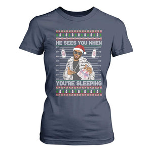 Funny Christmas Diddy T Shirt For Women Diddy Sees You When Youre Sleeping Ugly Xmas TS10 Navy Print Your Wear