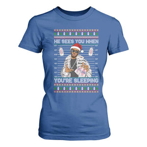 Funny Christmas Diddy T Shirt For Women Diddy Sees You When Youre Sleeping Ugly Xmas TS10 Royal Blue Print Your Wear