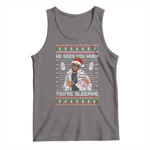 Funny Christmas Diddy Tank Top Diddy Sees You When Youre Sleeping Ugly Xmas TS10 Deep Heather Print Your Wear