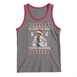 Funny Christmas Diddy Tank Top Diddy Sees You When Youre Sleeping Ugly Xmas TS10 Deep Heather Red Print Your Wear