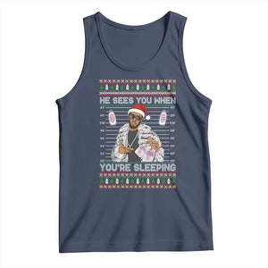 Funny Christmas Diddy Tank Top Diddy Sees You When Youre Sleeping Ugly Xmas TS10 Navy Print Your Wear