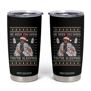 Funny Christmas Diddy Tumbler Cup Diddy Sees You When Youre Sleeping Ugly Xmas TS10 Black Print Your Wear