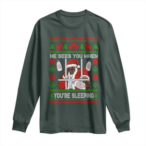 Funny Christmas Diddy Long Sleeve Shirt Diddy Sees You When Youre Sleeping Dirty Ugly Xmas TS10 Dark Forest Green Print Your Wear