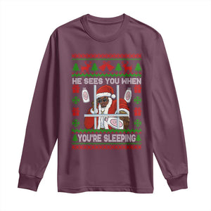 Funny Christmas Diddy Long Sleeve Shirt Diddy Sees You When Youre Sleeping Dirty Ugly Xmas TS10 Maroon Print Your Wear