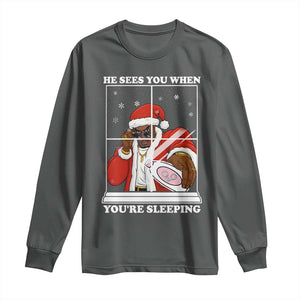 Funny Christmas Diddy Long Sleeve Shirt He Sees You When Youre Sleeping Dirty Ugly Xmas TS10 Dark Heather Print Your Wear