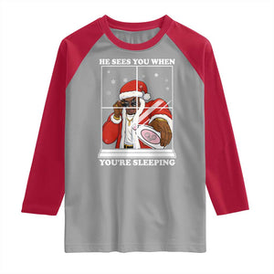 Funny Christmas Diddy Raglan Shirt He Sees You When Youre Sleeping Dirty Ugly Xmas TS10 Sport Gray Red Print Your Wear