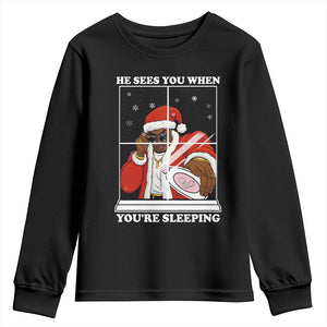 Funny Christmas Diddy Youth Sweatshirt He Sees You When Youre Sleeping Dirty Ugly Xmas TS10 Black Print Your Wear