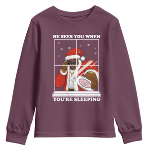 Funny Christmas Diddy Youth Sweatshirt He Sees You When Youre Sleeping Dirty Ugly Xmas TS10 Maroon Print Your Wear