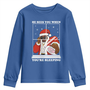 Funny Christmas Diddy Youth Sweatshirt He Sees You When Youre Sleeping Dirty Ugly Xmas TS10 Royal Blue Print Your Wear