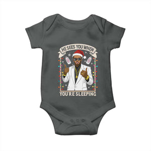 Funny Christmas Diddy Baby Onesie He Sees You When Youre Sleeping Dirty Xmas Lights TS10 Dark Heather Print Your Wear