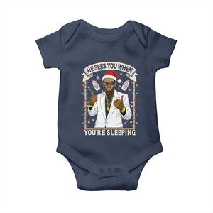 Funny Christmas Diddy Baby Onesie He Sees You When Youre Sleeping Dirty Xmas Lights TS10 Navy Print Your Wear