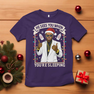 Funny Christmas Diddy T Shirt He Sees You When Youre Sleeping Dirty Xmas Lights TS10 Purple Print Your Wear