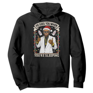 Funny Christmas Diddy Hoodie He Sees You When Youre Sleeping Dirty Xmas Lights TS10 Black Print Your Wear