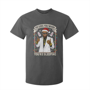 Funny Christmas Diddy T Shirt For Kid He Sees You When Youre Sleeping Dirty Xmas Lights TS10 Dark Heather Print Your Wear
