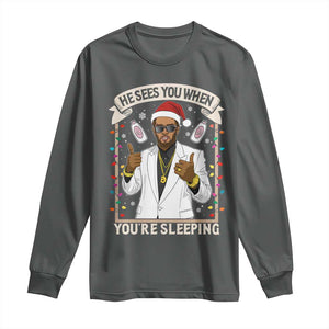 Funny Christmas Diddy Long Sleeve Shirt He Sees You When Youre Sleeping Dirty Xmas Lights TS10 Dark Heather Print Your Wear