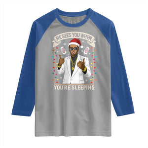Funny Christmas Diddy Raglan Shirt He Sees You When Youre Sleeping Dirty Xmas Lights TS10 Sport Gray Royal Print Your Wear