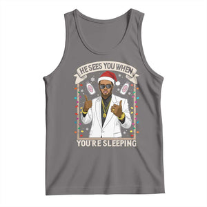 Funny Christmas Diddy Tank Top He Sees You When Youre Sleeping Dirty Xmas Lights TS10 Deep Heather Print Your Wear