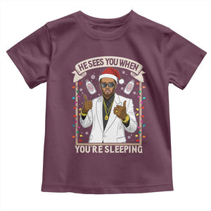 Funny Christmas Diddy Toddler T Shirt He Sees You When Youre Sleeping Dirty Xmas Lights TS10 Maroon Print Your Wear