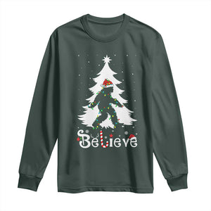 Bigfoot Christmas Long Sleeve Shirt Santa Bigfoot Xmas Tree Funny Sasquatch Yeti TS10 Dark Forest Green Print Your Wear