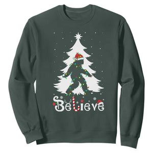 Bigfoot Christmas Sweatshirt Santa Bigfoot Xmas Tree Funny Sasquatch Yeti TS10 Dark Forest Green Print Your Wear