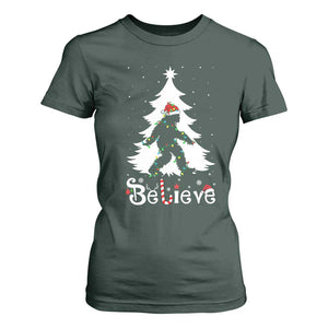Bigfoot Christmas T Shirt For Women Santa Bigfoot Xmas Tree Funny Sasquatch Yeti TS10 Dark Forest Green Print Your Wear