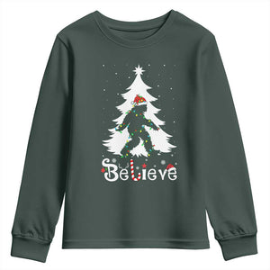 Bigfoot Christmas Youth Sweatshirt Santa Bigfoot Xmas Tree Funny Sasquatch Yeti TS10 Dark Forest Green Print Your Wear