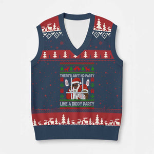 Funny Xmas Diddy V-Neck Knit Sweater Vest Aint No Party Like A Diddy Party Baby Oil Dirty Ugly Xmas TS10 Navy Red Print Your Wear