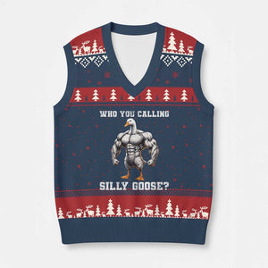 Who You Calling Silly Goose Funny Gym Meme V-Neck Knit Sweater Vest TS10 Navy Red Print Your Wear