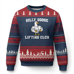 Silly Goose Lifting Club Ugly Christmas Sweater Funny Gym Meme TS10 Navy Red Print Your Wear