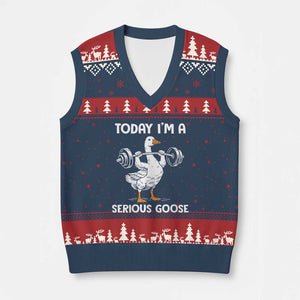 Funny Goose Weight Lifting V-Neck Knit Sweater Vest Today Im A Serious Goose Weightlifter Gym Workout TS10 Navy Red Print Your Wear